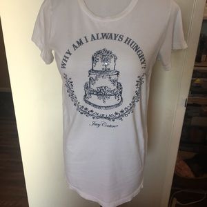 Juicy Couture tee, “Why am I always hungry?”
